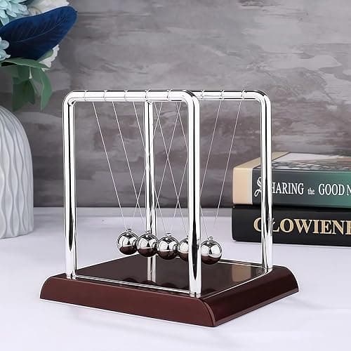 Newton's Cradle with 5 Steel Balls, Balance Pendulum for Physics Learning, Home & Office Decor, Stress Relief Educational Gift (Deep Red Base) thumbnail 2