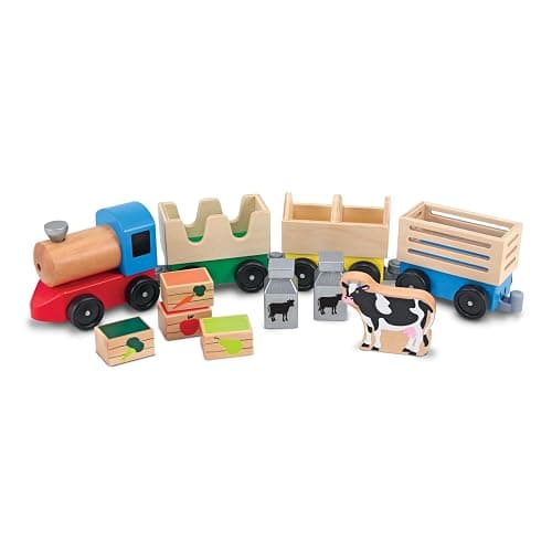 Melissa & Doug Wooden Farm Train Set - Classic Wooden Toy (3 Linking Cars) - Image 1