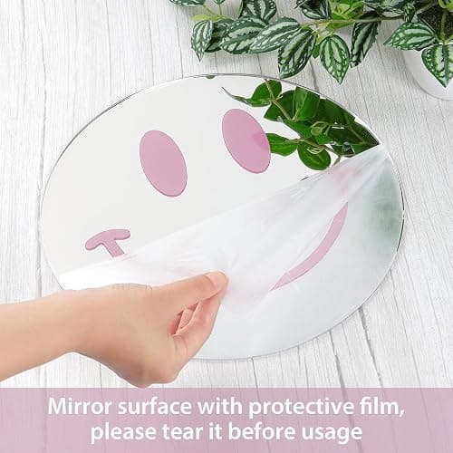Dremisland Wall Mirror Preppy Room Decor for Teen Girls Dorm Room Decor Aesthetic Acrylic Mirror Round Mirror for Apartment Living Room, Bedroom, Vanity, Entryway, Hallway (Light Pink) - Light Pink thumbnail 4