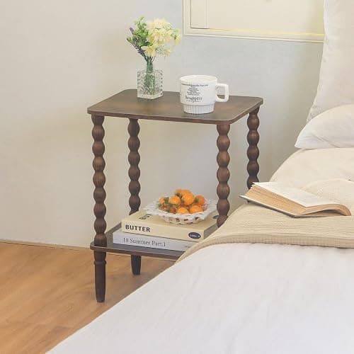 Fultyle Side Table, Small End Table with Storage Shelf, 2-Tier Small Coffee Tables Living Room for Bedroom, Narrow Spaces (Rustic Brown) thumbnail 8