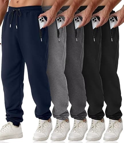 OZYJD Mens Sweatpants with Zipper Pockets 5 Pack Athletic Joggers for Men Warm Slim Fit Track Workout Running Sweat Pants - Image 1