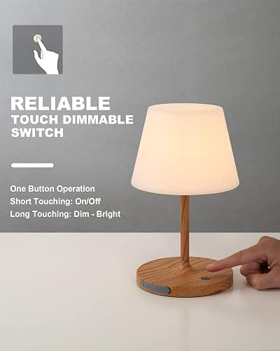 WEILAILUX Outdoor Battery Operated Table Lamp Waterproof, 4000mAh Cordless Table Lamp Rechargeable, Touch Dimmable Desk Lamp, LED Night Light for Patio Camping Restaurant Home (Wood Grain, 9.6in) thumbnail 5