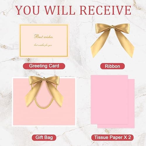 JMANNI Gift Bags, 1PCS Gift Bags Large with Ribbon and 1 Greeting Cards 2 Tissue Paper, Portable Paper Gift Bag with Handles, Birthday Gift Bags,Present Bags for Wedding Party Mothers Day thumbnail 3