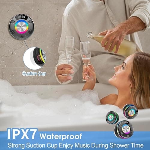 OYIB Bluetooth Shower Speaker, Portable Bluetooth Speaker 360° HD Sound, RGB Lights, IPX7 Waterproof Wireless Speaker with Suction Cup and Mic, Shower Radio for Party/Outdoor/Travel/Gifts/Black thumbnail 6