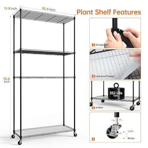 Bstrip Plant Shelf with Grow Light with Timer, Tall Plant Stand with Adjustable Rack and Wheels, 6 Pack T5 3FT Full Spectrum Grow Lights for Indoor Plants, Seed Starting, Seed Tray, 35.4"x13.8"x70.8" thumbnail 2