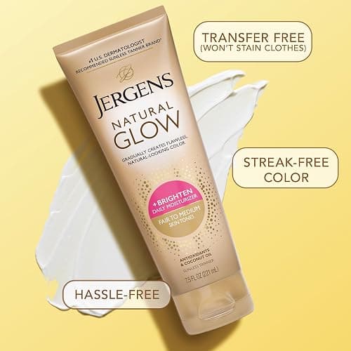 Jergens Natural Glow Self Tanner Body Lotion, Sunless Tanning, Fair to Medium Skin Tone, Daily Moisturizer with Coconut Oil, Vitamin E and Antioxidants, 7.5 Oz thumbnail 7