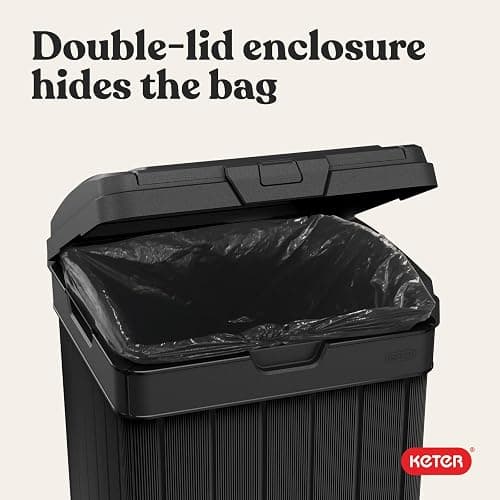 Keter Baltimore Resin 38 Gallon Outdoor Kitchen Trash Can with Lid and Drip Tray for Easy Cleaning-Perfect for Patio Dining, Black thumbnail 9