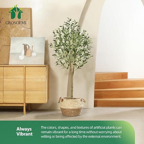 CROSOFMI Olivier Artificiel 150cm en Pot Fausse Plante Verte Décoration pour Intérieur Extérieur Maison Chambre Salon Balcon Cour Jardin thumbnail 8