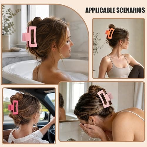 8 Pcs Hair Clips for Women 3.5 Inch Rectangle Claw Clips Fashion Hair Clips for Thick Thin Hair Non-slip Banana Clips-Pink thumbnail 5