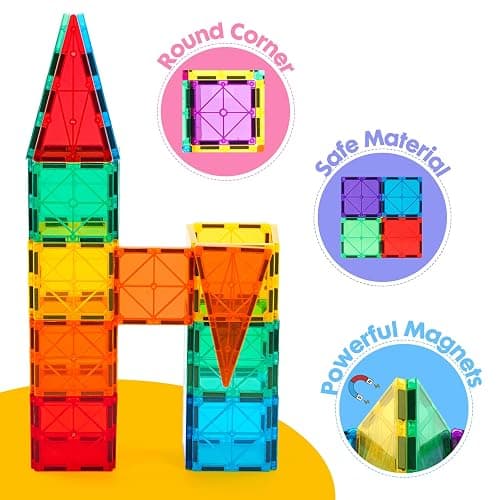 Gemmicc Magnetic Tiles, Deluxe 136 PCS Building Blocks Magnet Toys for Kids,3D Magnet Puzzles Stacking Blocks for Boys Girls,Huge Set with 2 Cars thumbnail 5