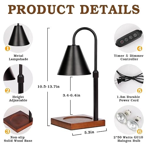 Modern Candle Warmer Lamp with Timer, Dimmable Candle Lamp Warmer, Men Women Christmas Birthday Gifts, Black Candle Warmer, Adjustable Candle Light Warmer, Cozy Living Room Bedroom Home Decor thumbnail 4