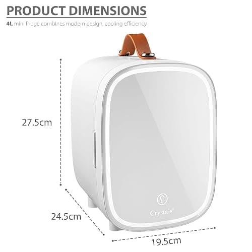 Crystals 4/10/15L Litre Mini Fridge, Table Top Small Fridge Cooler & Warmer for Car Bedrooms Desk Office, 12V DC - 220 AC, Mini Fridge for Bedrooms (LED Mirror [Design: 2] - WHITE, 4L Lights) thumbnail 2