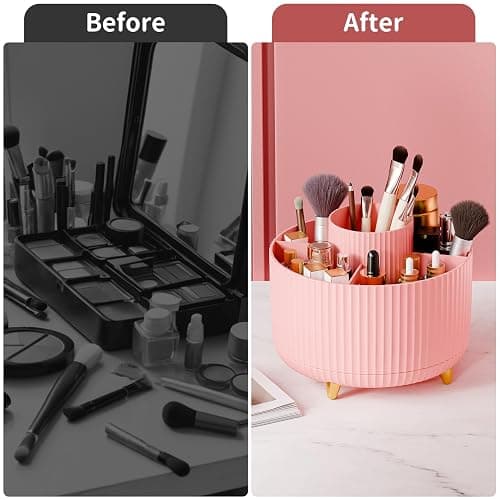 360° Rotate Makeup Brush Holder Organizer, Makeup Organizers Countertop, Makeup organization and Skincare Storage for Vanity, Desktop, Bathroom (Pink) thumbnail 7