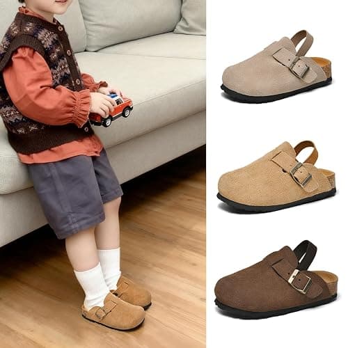 AFWIE Kids Genuine Leather Toddler Clogs，Clogs for Boys Girls Cork Footbed Arch Support Slip Resistant Mules Adjustable Buckle,Non-Slip Slippers,Sandals for Boys Girls thumbnail 2