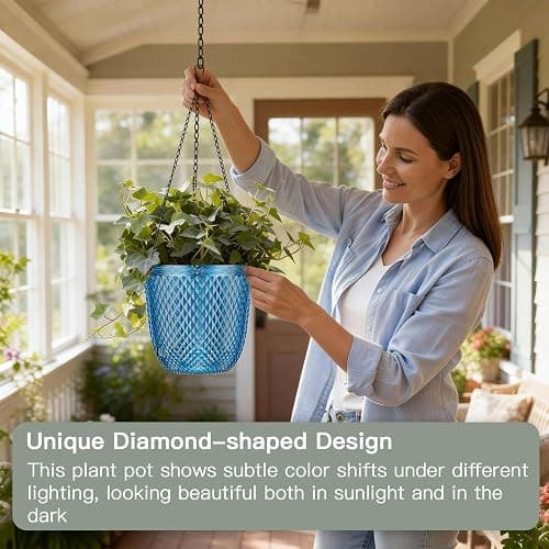 QCQHDU Hanging Planters for Indoor Plants, 2-Pack 7.2 Inch Self Watering Hanging Pots, Plastic Plant Hanger with Drainage Holes and 3 Hooks Chains for Garden Home (Klein Blue) thumbnail 2