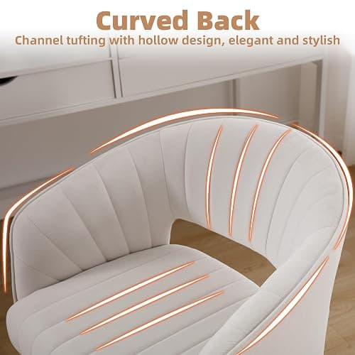 Westice Home Office Desk Chairs, Modern Velvet Rolling Chair, Height Adjustable Swivel Vanity Chair with Golden Base, Ergonomic Chair for Vanity Study, Living Room Computer Room, Beige thumbnail 8