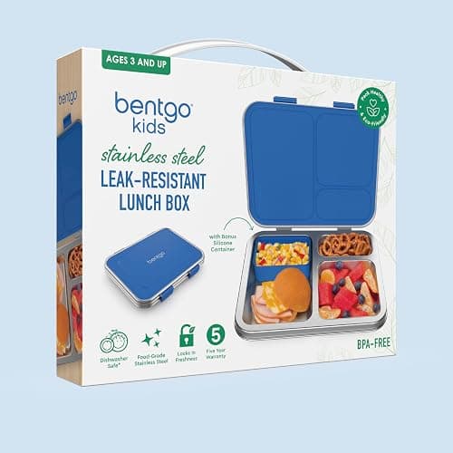 Bentgo Kids Stainless Steel Leak-Resistant Lunch Box - 3-Compartments with Bonus Silicone Container, Durable, Eco-Friendly, Dishwasher Safe, BPA-Free, Ideal for School, Ages 3+ (Blue) thumbnail 9