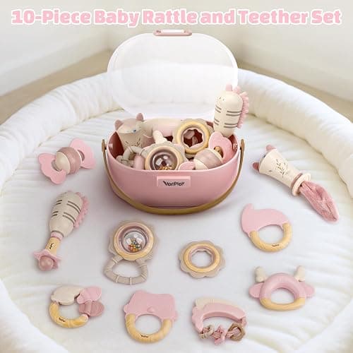 Hochet Bébé 10 Pièces | Jouet de Dentition et d'Eveil pour Garçon et Fille de 0-12 Mois | Cadeau de Naissance Idéal thumbnail 3