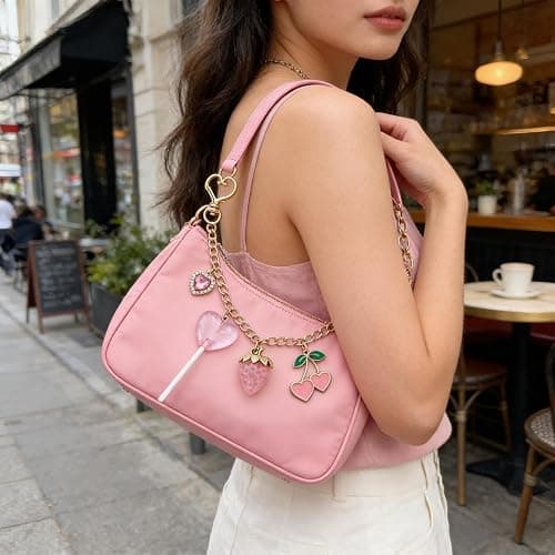 Disengor Bag Charms Chain for Handbags, Purse Tote Backpack Accessories | Pink Red Strawberry Cherry Heart Lollipop Charms, Purse Extender Chain Strap, Cute Keychain Pants Decor Gifts for Women thumbnail 4