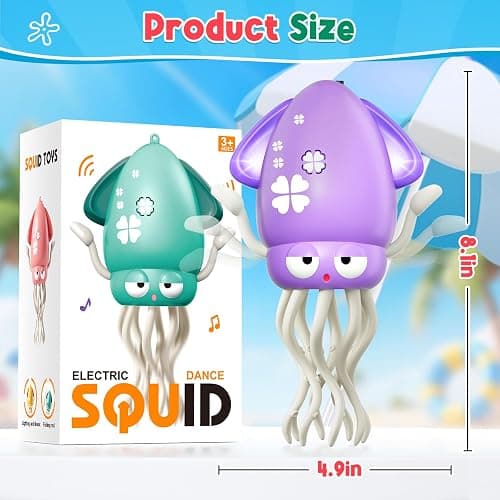 Dancing Octopus Baby Toy, Electric Crawling Octopus Tummy Time Toy, Rechargeable Magic Dancing Music Squid for 3 4 5 6 Year Old Kids Boy Girl Birthday Gifts, Funny Squid for Office Desk Decor (Purple) - Purple thumbnail 6