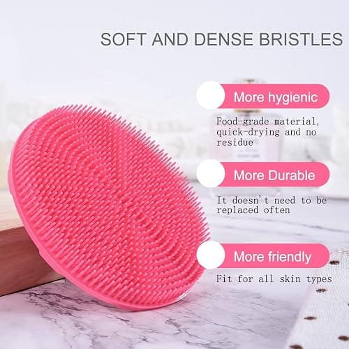 INNERNEED Food-Grade Soft Silicone Body Scrubber Shower Brush Handheld Cleansing Skin Brush, Gentle Exfoliating and Lather Well (Pink) thumbnail 4