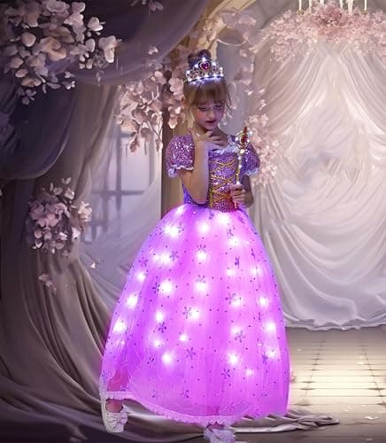 Letsglow Light Up Girl Princess Costume Dress for Birthday Cosplay Party Outfit Purple Princess Dress Up thumbnail 2