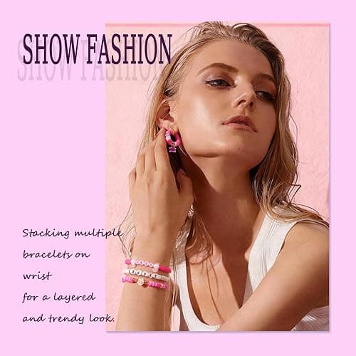 THRELE 3500pcs Pink Clay Beads for Bracelets Making Kit, 6mm Heishi Polymer Flat Round Disc Clay Beads for Jewelry Making Pink thumbnail 5