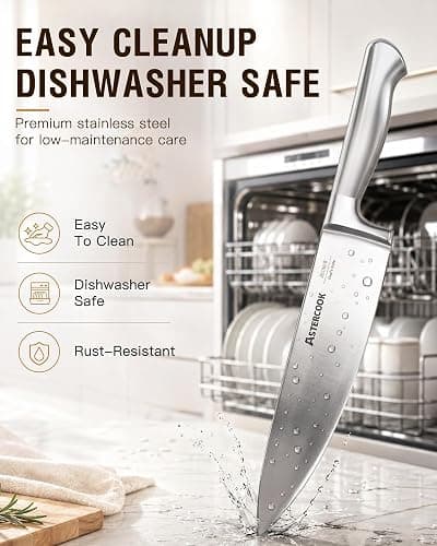 Astercook Knife Set, 15 Piece German Steel Kitchen Knife Set with Built-in Sharpener, One-Piece Knife Block Set Rust-Resistant Dishwasher Safe Block Knives Set for Cooking & Gift (Walnut Brown) thumbnail 4