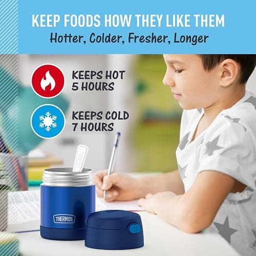 THERMOS FUNTAINER 10 Ounce Stainless Steel Vacuum Insulated Kids Food Jar with Folding Spoon, Navy thumbnail 5