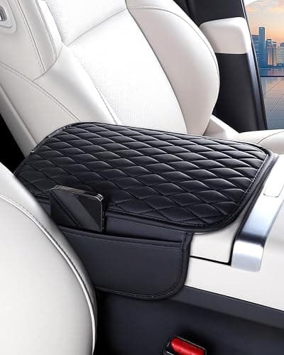ESKONKE [Upgraded] Car Center Console Cover with 2 Storage Bags - Premium Nappa Leather Armrest Cover, Scratch & Wear Resistant, Waterproof Car Interior Accessories (Black) - Image 1