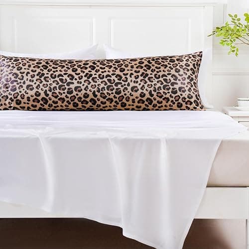 MR&HM Satin Body Pillow Cover, Soft and Breathable Body Pillow Case with Envelope Closure, Cooling and Silky Long Pillowcase for Hair and Skin,Grey (20x54, Brown Leopard) thumbnail 8