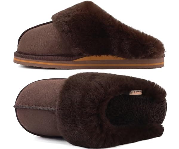 KuaiLu Womens Fluff Dual Memory Foam Slippers Ladies Cozy Arch Support Warm Scuff Slippers Slip on Comfy Winter House Shoes with Non-Slip Indoor Outdoor Hard Sole - Image 1