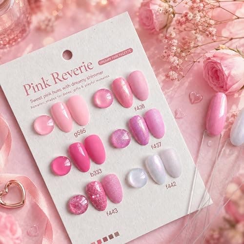 Beetles Pink Gel Nail Polish Set, 6 Colors Pink Reverie Shimmer Pearl Glitter Gel Polish, Soak Off Uv LED Nail Lamp DIY Manicure Gift for Women thumbnail 2