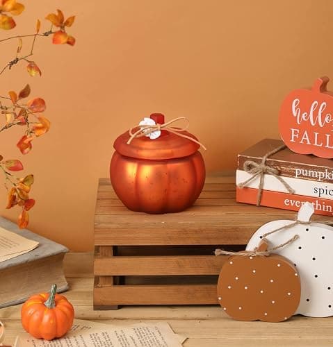 Pumpkin Shaped Candles, Pumpkin Spice Scented Candles, Autumn Candle for Thanksgiving, Fall Candle Gift for Home, 12oz, Farmhouse Pumpkin Decor thumbnail 8