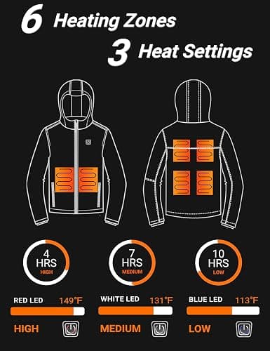 Vestego Heated Jackets for Women, Heated Jacket with 12V 20000mAh Battery Pack, 6 Heating Zones, Black thumbnail 6