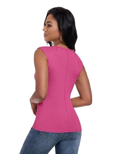 KOMilesoon Womens Ribbed Tank Tops Cap Sleeve Slim Fitted Knit Basic Tee Shirts Trendy Casual 2025 Summer Clothes thumbnail 3
