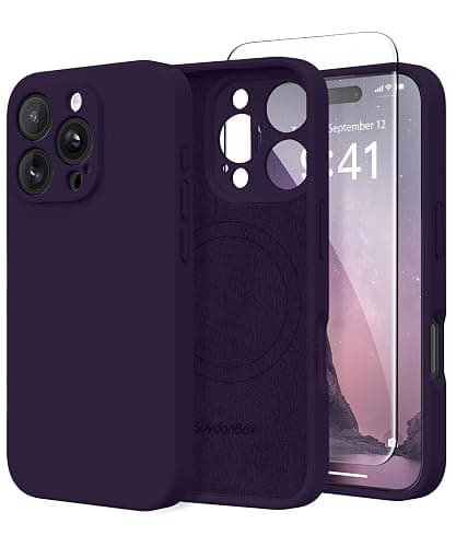 SuydanBox Magnetic for iPhone 16 Pro Case, Compatible with MagSafe, [Full Camera Protection][Screen Protector] Silicone Shockproof Protective Phone Case for iPhone 16 Pro 6.3", Deep Purple - Image 1