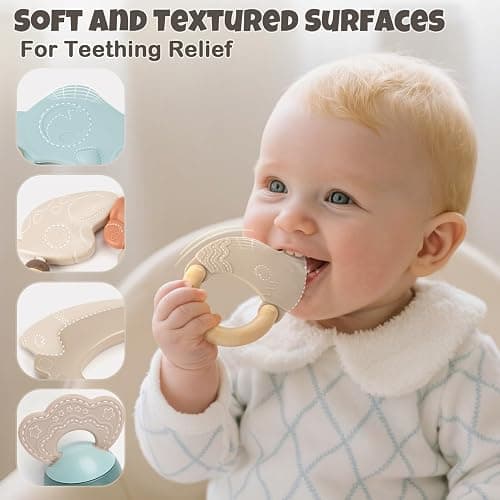 Baby Rattles & Teethers Set – Baby Toys 0-6 Months, Teething Toys 3-6 Months, Sensory Toys with Soft Textures, Gentle Sounds & Easy-Grip Shape, Neutral Newborn Gift（10-Pack） thumbnail 2