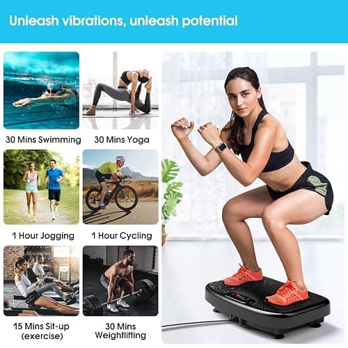 SoftGym Vibration Plate Exercise Machine for Lymphatic Drainage,Power Vibrate Stand Shake Board 450 Lbs Capacity Whole Body Workout Waver with Fitness Resistance Bands Weight Loss Gifts for Women Men thumbnail 4