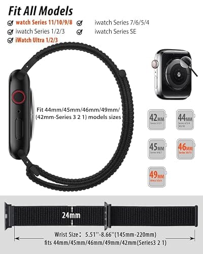 Nylon Loop Sport Band Compatible with Apple Watch Bands 44mm 45mm 46mm 49mm 42mm for Women Men, iWatch Wrist Straps for Ultra 3 2, Se, Series 11 10 9 8 7, Breathable, Soft Band Ideal for Outdoor thumbnail 2