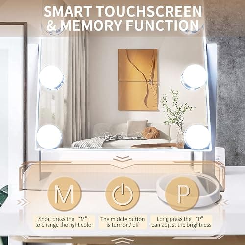 SLIMOON Hollywood Vanity Mirror with Lights, 9 Dimmable LED Bulbs Lighted Makeup Mirror with Detachable 10X Magnification Mirror, 1200mAh Rechargeable, 3 Color Lights, Gifts for Women Mom Teen Girls thumbnail 6