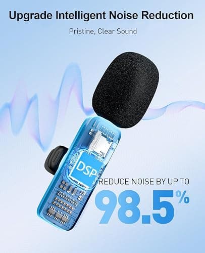 MENERESAS 3-in-1 Mini Microphone for iPhone: Wireless Lavalier Microphones for iOS/Android Devices/Camera - Noise Reduction Lapel Mic - Clip on Mic for Video Recording Vlog/YouTube/Interview - deep black thumbnail 3
