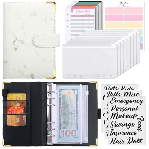 SKYDUE Budget Binder, Money Saving Binder with Zipper Envelopes, Cash Envelopes and Expense Budget Sheets for Budgeting (White/Black) - Image 1