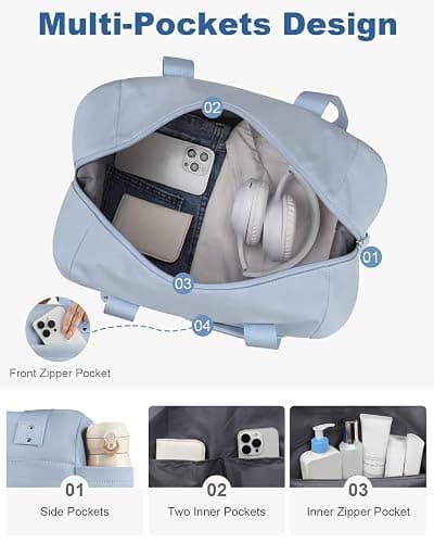 Pritent Travel Duffle Bag, Weekender Overnight Personal Item Carry On Bag | Waterproof Duffel Bag, with Toiletry Bag, Removable Strap, Hospital Bag for Labor Delivery, Airplane Travel, Gym thumbnail 4