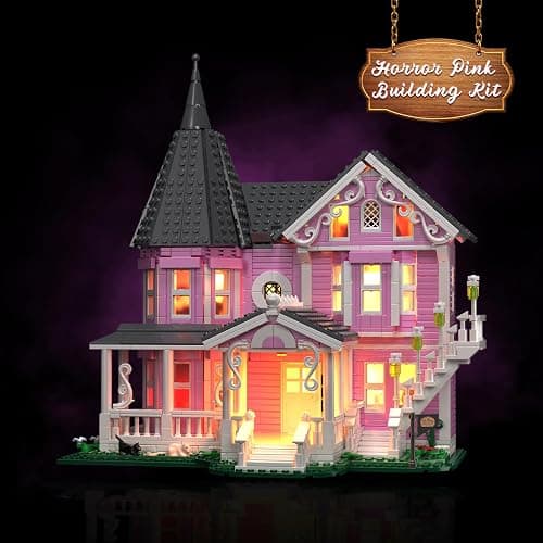 Pink Palace House Building Set with Lights, Halloween Haunted House Blocks Toy, Halloween House Kit for Kids Adults, Compatible with Lego, Christmas for Girls and Boys, Aged 8+ (1349PCS) thumbnail 2