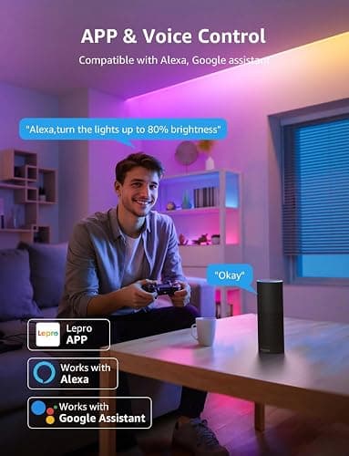 Lepro S1 AI LED Strip Lights for Bedroom - 16.4ft Smart RGB Light Strips with IC and Rainbow Chasing Effects, Color Segment DIY, Personalized Al Lighting Designer, No Remote, 2.4G Wi-Fi & Bluetooth thumbnail 6