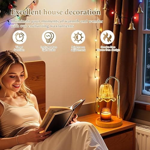 WarmEmbrace Candle Warmer Lamp with Timer Dimmable Light & Adjustable Height, Birthday Gifts for Women Mom Girl,House Warming Gift New Home Decor,Wax Melting Warmer for Jar Candles with 2 Bulbs/Gold thumbnail 4