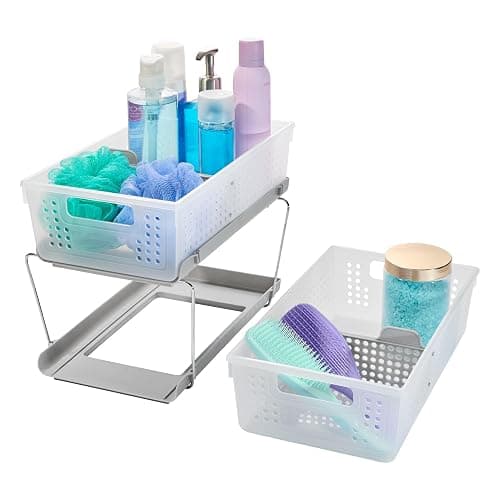 madesmart 2 Tier Bath Organizer, Undersink Storage with Sliding Drawers, for Cleaning Supplies, Pantry, Sponges, Bottles & Kitchen Essentials, Adjustable Dividers & Pull Out Sliding Baskets, Frost thumbnail 6