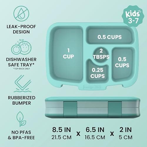 Bentgo Kids Bento-Style 5-Compartment Leak-Proof Lunch Box - Just-Right Portions for Ages 3 to 7, Durable, Drop-Proof, Dishwasher Safe, PFAS & BPA-Free & Made with Food-Safe Materials (Seafoam) thumbnail 4