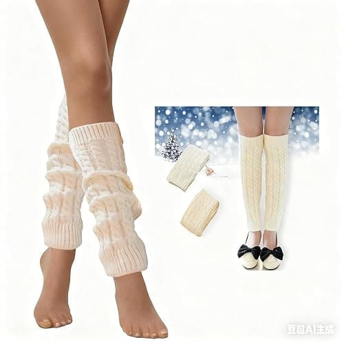 2 Pair Leg Warmers, Y2k Leg Warmers Women Kawaii Thigh High Socks Knee High Socks, Cable Knitted Long Socks thumbnail 2